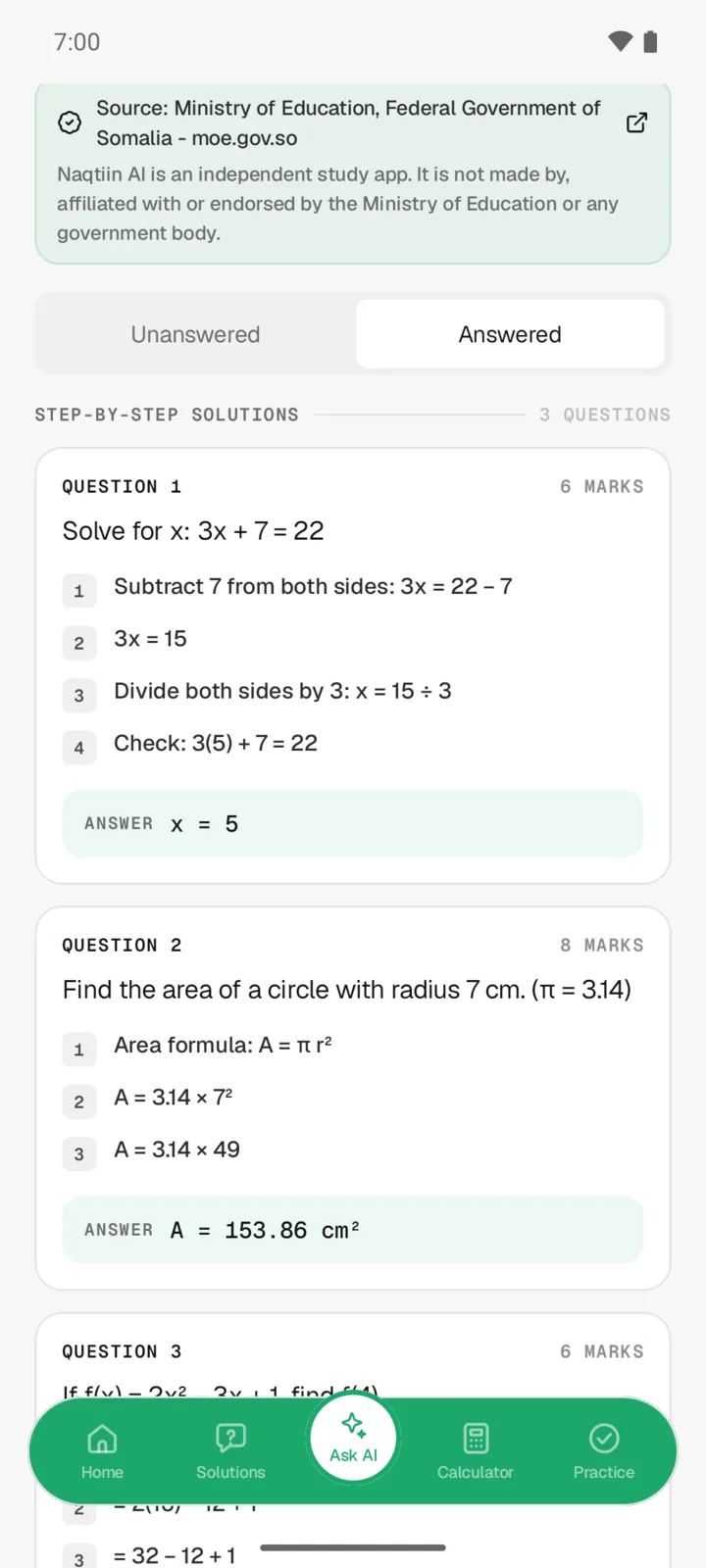 Naqtiin AI: Past papers, solved step by step